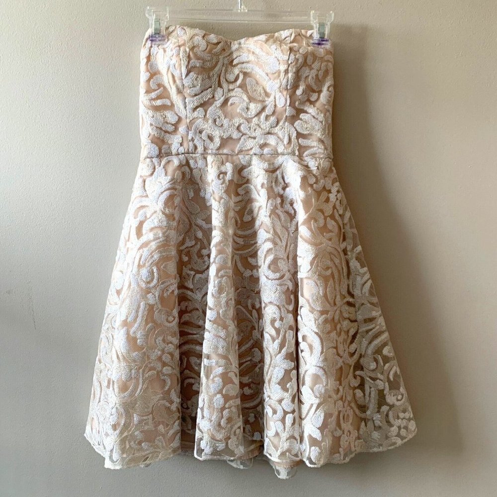a.drea Sweetheart Neck Sleeveless Fit & Flare Sequins‎ Prom Party Dress Ivory S